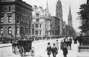 A street scene of NYC in 1889.